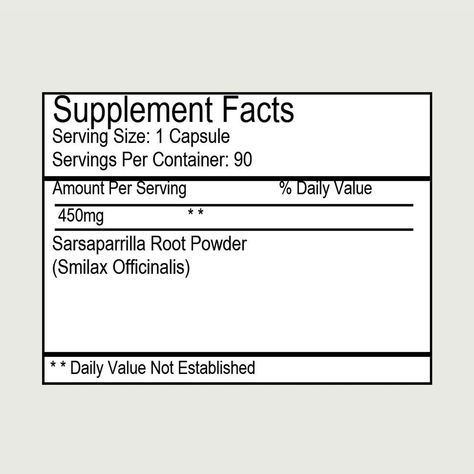 Sarsaparilla 90 veg caps Supplement facts